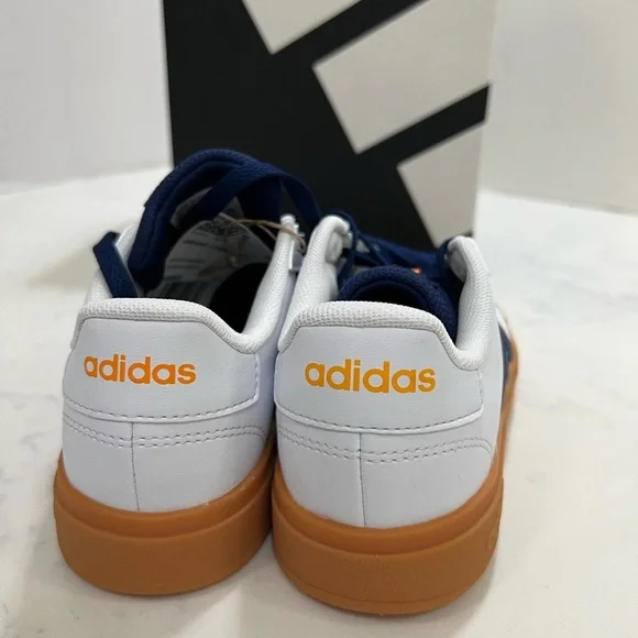 Adidas Kids' White and Navy Sneakers with Orange Accents - Picture 3 of 6